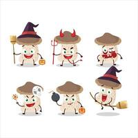 halloween uttryck uttryckssymboler med tecknad serie karaktär av shiitake svamp vektor