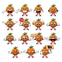 Orange Maskottchen mit anders Emotionen einstellen im Karikatur Stil Vektor