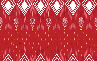 Geometrie, abstrakt, Stoff, Textil, einheimisch traditionell nahtlos Muster auf rot Hintergrund. Vektor Illustration.