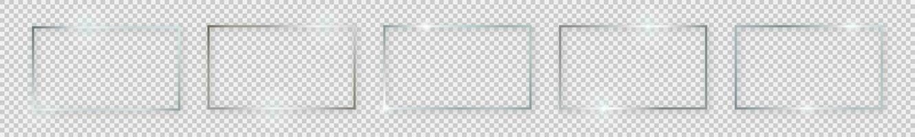 einstellen von fünf Silber glänzend rechteckig Frames mit glühend Auswirkungen und Schatten auf Hintergrund. Vektor Illustration