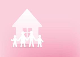 Haus- und Familienpapier 3d auf rosa Hintergrund. glückliches Familienkonzept. vektor