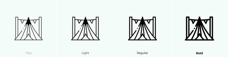 Zelt Symbol. dünn, Licht, regulär und Fett gedruckt Stil Design isoliert auf Weiß Hintergrund vektor