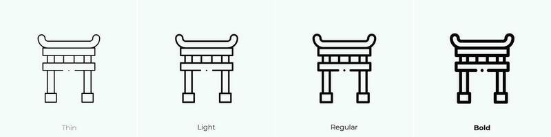 torii Tor Symbol. dünn, Licht, regulär und Fett gedruckt Stil Design isoliert auf Weiß Hintergrund vektor