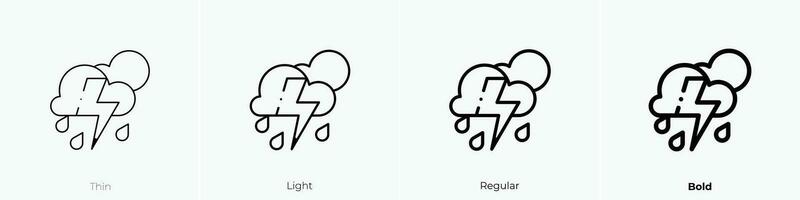 Gewitter Symbol. dünn, Licht, regulär und Fett gedruckt Stil Design isoliert auf Weiß Hintergrund vektor