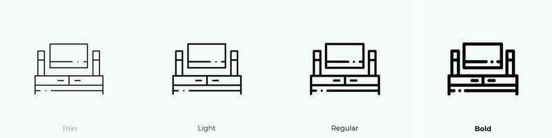 Fernseher Tabelle Symbol. dünn, Licht, regulär und Fett gedruckt Stil Design isoliert auf Weiß Hintergrund vektor