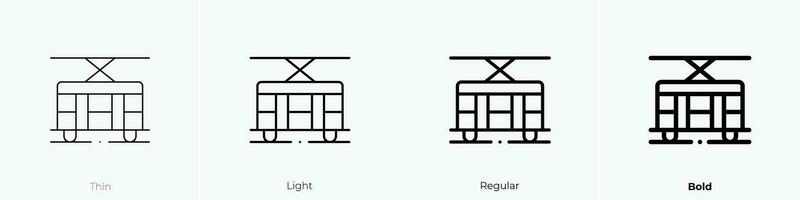 Straßenbahn Symbol. dünn, Licht, regulär und Fett gedruckt Stil Design isoliert auf Weiß Hintergrund vektor