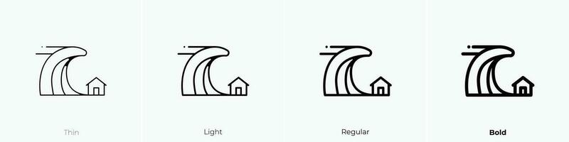 Tsunami Symbol. dünn, Licht, regulär und Fett gedruckt Stil Design isoliert auf Weiß Hintergrund vektor
