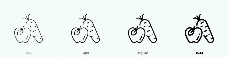 Gemüse Symbol. dünn, Licht, regulär und Fett gedruckt Stil Design isoliert auf Weiß Hintergrund vektor