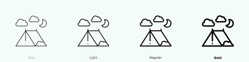 Zelt Symbol. dünn, Licht, regulär und Fett gedruckt Stil Design isoliert auf Weiß Hintergrund vektor