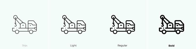 Abschleppen LKW Symbol. dünn, Licht, regulär und Fett gedruckt Stil Design isoliert auf Weiß Hintergrund vektor