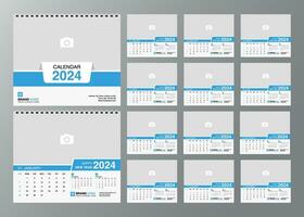 skrivbord kalender 2024 mall. 12 månader ingår. redigerbar 2024 kalender design. vektor illusion