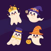 Halloween Geist einstellen mit Hexe Hut, Kürbis, Hut und Geist vektor