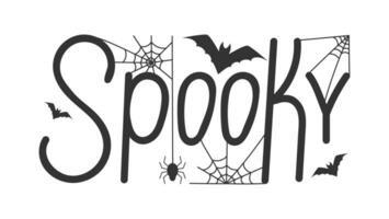 läskigt text design med fladdermöss och Spindel webb. Semester kalligrafi för halloween affisch, baner, hälsning kort, inbjudan vektor