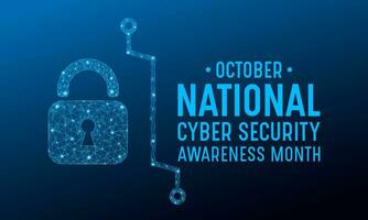 National Cyber Sicherheit Bewusstsein Monat ist beobachtete jeder Jahr im Oktober. niedrig poly Stil Design. Cyber Sicherheit Banner Vektor isoliert auf geometrisch Hintergrund.