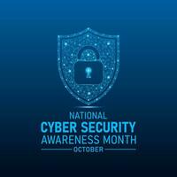 National Cyber Sicherheit Bewusstsein Monat ist beobachtete jeder Jahr im Oktober. niedrig poly Stil Design. Cyber Sicherheit Banner Vektor isoliert auf geometrisch Hintergrund.
