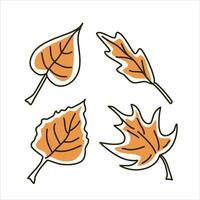 uppsättning av vektor svart linje illustrationer av löv med partiell fylla.