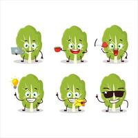 Kohl Grüns Karikatur Charakter mit verschiedene Typen von Geschäft Emoticons vektor