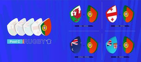 rugby team av portugal Allt tändstickor ikon i slå samman en av internationell rugby turnering. vektor