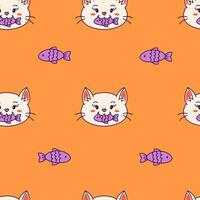 kattunge med fisk sömlös mönster vektor