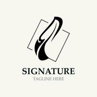 fjäder och signatur logotyp design minimalistisk företag symbol tecken mall illustration vektor