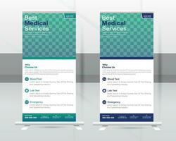 medizinisch aufrollen Banner Design oder Gesundheitswesen und dl Flyer Design Vorlage. vektor