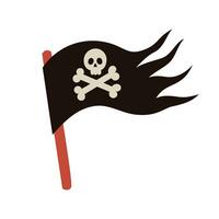 pirat svart flagga med skalle och korsade ben. hand dragen tecknad serie vektor illustration isolerat på vit bakgrund