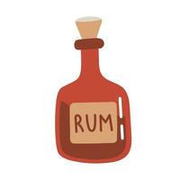 Antiquität Glas Pirat Flasche von Rum. Alkohol. Hand gezeichnet Karikatur Vektor Illustration isoliert auf Weiß Hintergrund