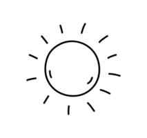 Sonne isoliert auf Weiß Hintergrund. Wetter Element. Vektor handgemalt Illustration im Gekritzel Stil. perfekt zum Karten, Dekorationen, Logo, verschiedene Entwürfe.