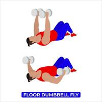Vektor Mann tun Fußboden Hantel Fliege. Körpergewicht Fitness Truhe trainieren Übung. ein lehrreich Illustration auf ein Weiß Hintergrund.