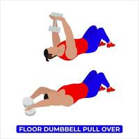 Vektor Mann tun Fußboden Hantel ziehen über. Körpergewicht Fitness Truhe trainieren Übung. ein lehrreich Illustration auf ein Weiß Hintergrund.