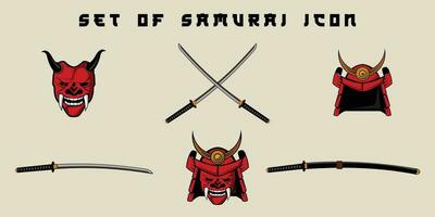 uppsättning av isolerat samuraj ikon vektor illustration mall grafisk design. bunt samling av olika japansk krigare rustning tecken eller symbol för logotyp begrepp med Färg stil