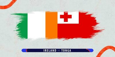 irland mot tonga, internationell rugby match illustration i penseldrag stil. abstrakt grungy ikon för rugby match. vektor