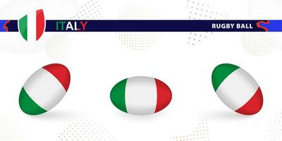 rugby boll uppsättning med de flagga av Italien i olika vinklar på abstrakt bakgrund. vektor