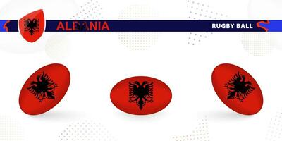 rugby boll uppsättning med de flagga av albania i olika vinklar på abstrakt bakgrund. vektor