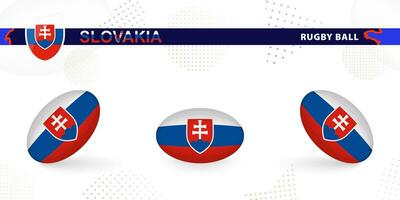 Rugby Ball einstellen mit das Flagge von Slowakei im verschiedene Winkel auf abstrakt Hintergrund. vektor