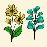 Blumen- Sammlung mit Blätter und Blumen, Zeichnung Aquarell klein Blume. botanisch Illustration minimal Stil. vektor