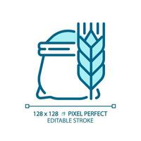Mehl Pixel perfekt Blau rgb Farbe Symbol. Tasche von Weizen. Kochen Brot. Backen Zutat. roh landwirtschaftlich Produkt. isoliert Vektor Illustration. einfach gefüllt Linie Zeichnung. editierbar Schlaganfall
