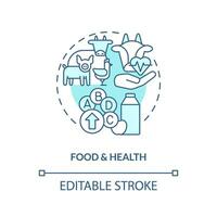 Essen und Gesundheit Türkis Konzept Symbol. Bauernhof Produkte. Landwirtschaft Politik Zielsetzung abstrakt Idee dünn Linie Illustration. isoliert Gliederung Zeichnung. editierbar Schlaganfall vektor