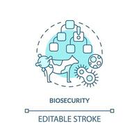 Biosicherheit Türkis Konzept Symbol. Gefahr Verhütung. Landwirtschaft Politik Besorgnis, Sorge abstrakt Idee dünn Linie Illustration. isoliert Gliederung Zeichnung. editierbar Schlaganfall vektor