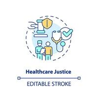 sjukvård rättvisa begrepp ikon. medicinsk service tillgång. social rättvisa exempel abstrakt aning tunn linje illustration. isolerat översikt teckning. redigerbar stroke vektor