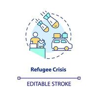 Flüchtling Krise Konzept Symbol. entkommen Krieg Zonen. Sozial Gerechtigkeit Beispiel abstrakt Idee dünn Linie Illustration. isoliert Gliederung Zeichnung. editierbar Schlaganfall vektor