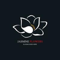 jasmin element vektor logotyp. runda emblem i minimal linjär stil - naturlig produkt design, florist, kosmetika, ekologi begrepp, friskvård, spa, rå mat paket.