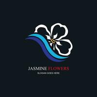 jasmin element vektor logotyp. runda emblem i minimal linjär stil - naturlig produkt design, florist, kosmetika, ekologi begrepp, friskvård, spa, rå mat paket.