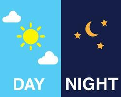 Illustration von Tag und Nacht Himmel mit Sonne, Wolken, Mond und Sterne. Wetter App Bildschirm, Handy, Mobiltelefon Schnittstelle Design vektor