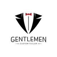 Smoking passen Logo Vorlage mit Bogen Krawatte zum Herren Mode. vektor