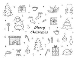 jul och ny år uppsättning av klotter ikoner. vektor illustration av tecknad serie hand dra element av de symbol av jul.