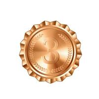 realistisch Bronze- Medaille mit graviert Lorbeer Kranz und Nummer drei. vielseitig Designs zum Benutzerdefiniert Auszeichnungen und kreativ Projekte vektor