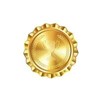 realistisch Gold Medaille mit graviert Lorbeer Kranz und Gewinner Tasse. vielseitig Designs zum Benutzerdefiniert Auszeichnungen und kreativ Projekte. vektor