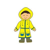 Kinder Zeichnung Karikatur Vektor Illustration süß Junge tragen Regenjacke Symbol isoliert auf Weiß Hintergrund