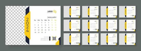 Schreibtisch Kalender Vorlage 2024, Vorlage zum jährlich Kalender 2024, Schreibtisch Kalender Kalender im ein minimalistisch Stil vektor
